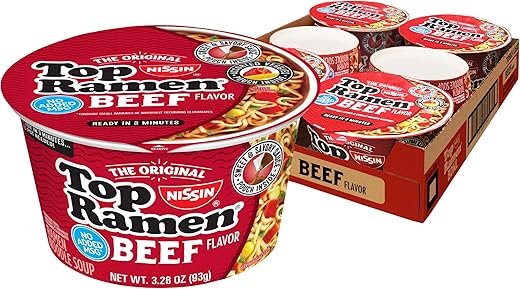 Nissin Top Ramen Beef Bowl 6-Pack: Savory Convenience for Instant Meals!